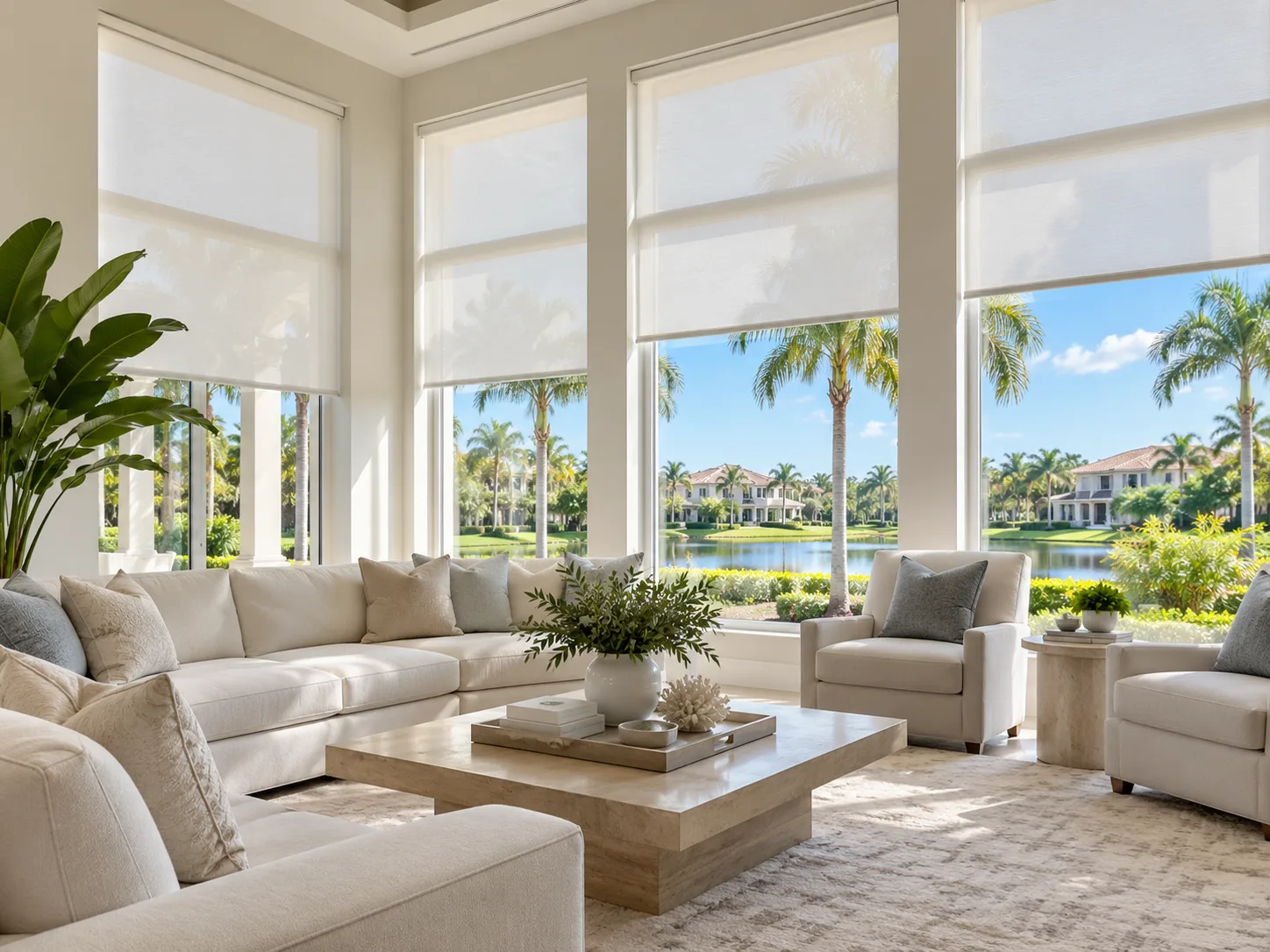 Window treatments installed in a Pembroke Pines, FL lakefront home
