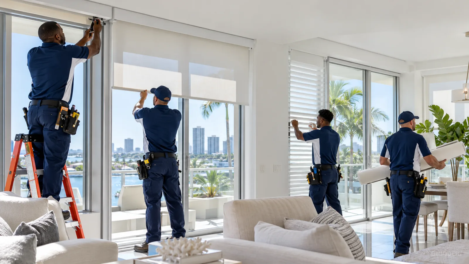 Window treatments in an Aventura, FL condo with Intracoastal views